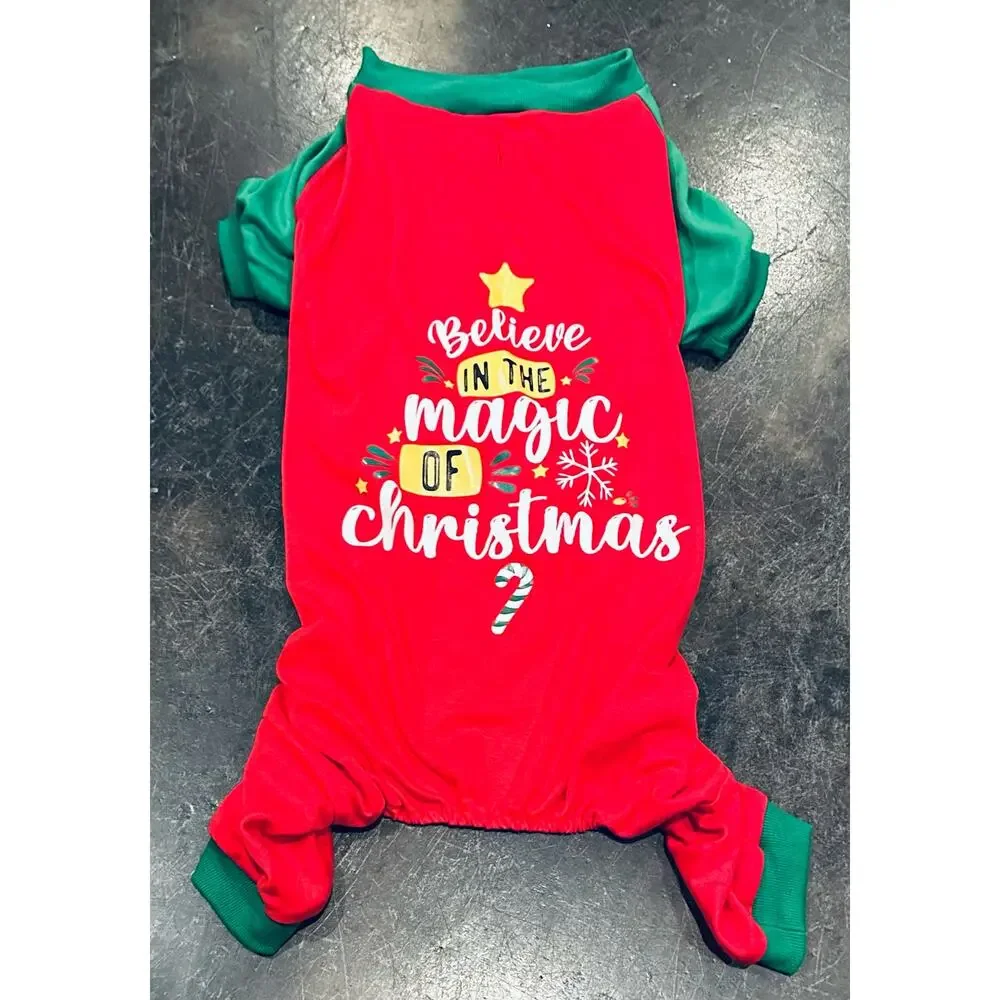 Dog Christmas Pajamas for Med-Large Dog Outfit Clothes, Stretchy Pet Jumpsuit 3X